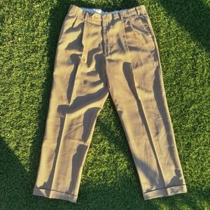 Vintage Barry Bricken Pleated Dress Pants Tan Beige Mens 35x30